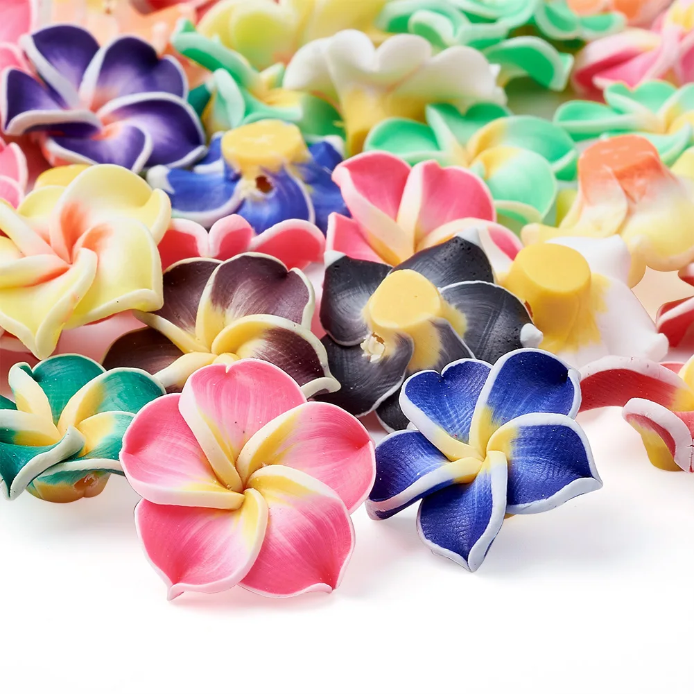 200Pcs Handmade Polymer Clay Flower Plumeria Beads Frangipani Bead For Necklace Hair Decor DIY Craft Jewelry Making Accessories