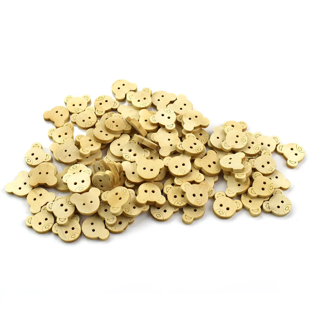 50PCS 2 Holes Button Teddy Bear Wood Buttons for Sewing Scrapbooking Craft Garment Accessories Sewing Fabric Wooden Buttons