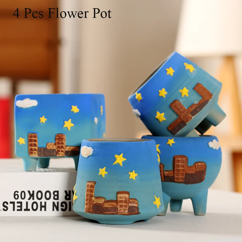 

Flower Pots Succulent Cactus Pots Plant Garden Ceramic Planter Star and House Pots Outdoor Garden Home Decor windowsill