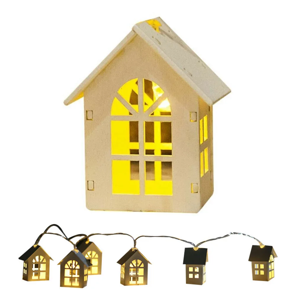 1LED 10LED Wood House LED Light String Fairy Lights Garland Christmas Wedding Party Holiday Light Wooden Hanging Decoration Lamp