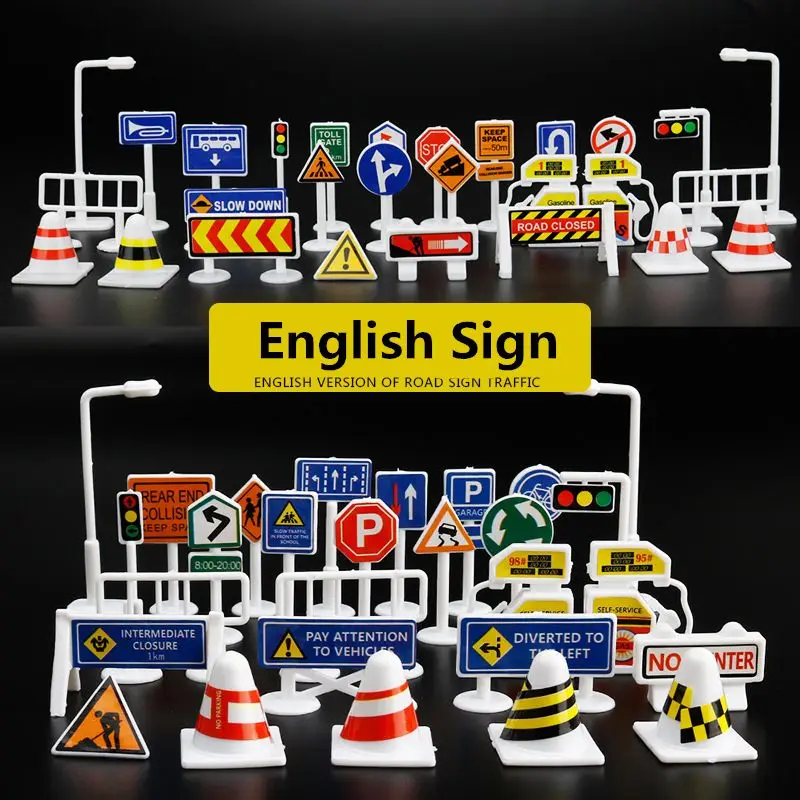 56 pcs/set DIY Model Scene Toy Road Sign Traffic Sign E06F