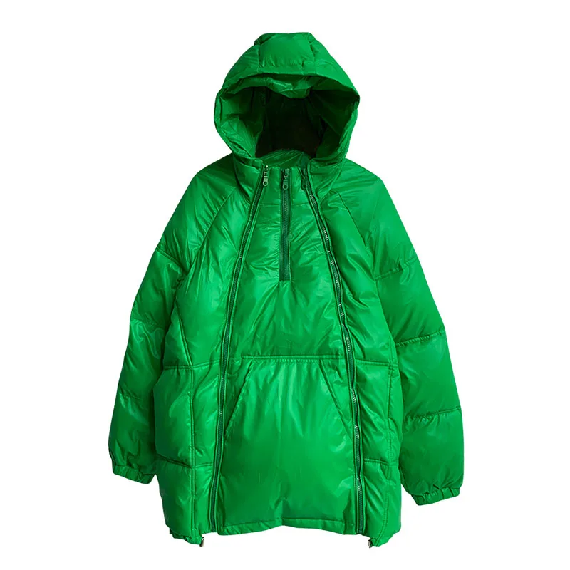 Parka de plumón brillante para mujer, Abrigo con capucha y cremallera, chaqueta holgada y cálida de talla grande para primavera y otoño, 2023