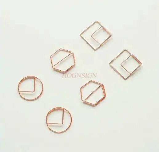 24pcs Shaped Rose Gold Paper Clip Geometric Shape Multifunctional Korean Bookmark Cute Paper Clip Small Fresh Metal Pin