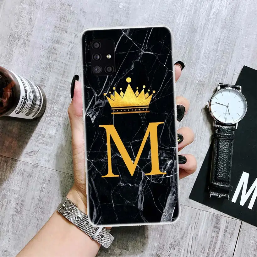 26 Letter Crown Custom M Phone Case For Samsung Galaxy A51 A71 A41 A31 A21S A11 A01 A70 A50 A40 A30S A20E A20S A10S A6 A7 A8 A9