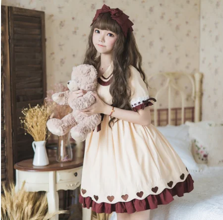 Kawaii girl gothic Japanese sweet lolita dress vintage lace bowknot peter pan collar high waist victorian dress lolita op loli