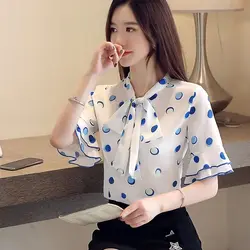 Blouse Women Summer Polka Dot Print Blouse Ruffles Women Shirts Flare Sleeve Women Top And Blouse Plus Size Chiffon Blouse Tops