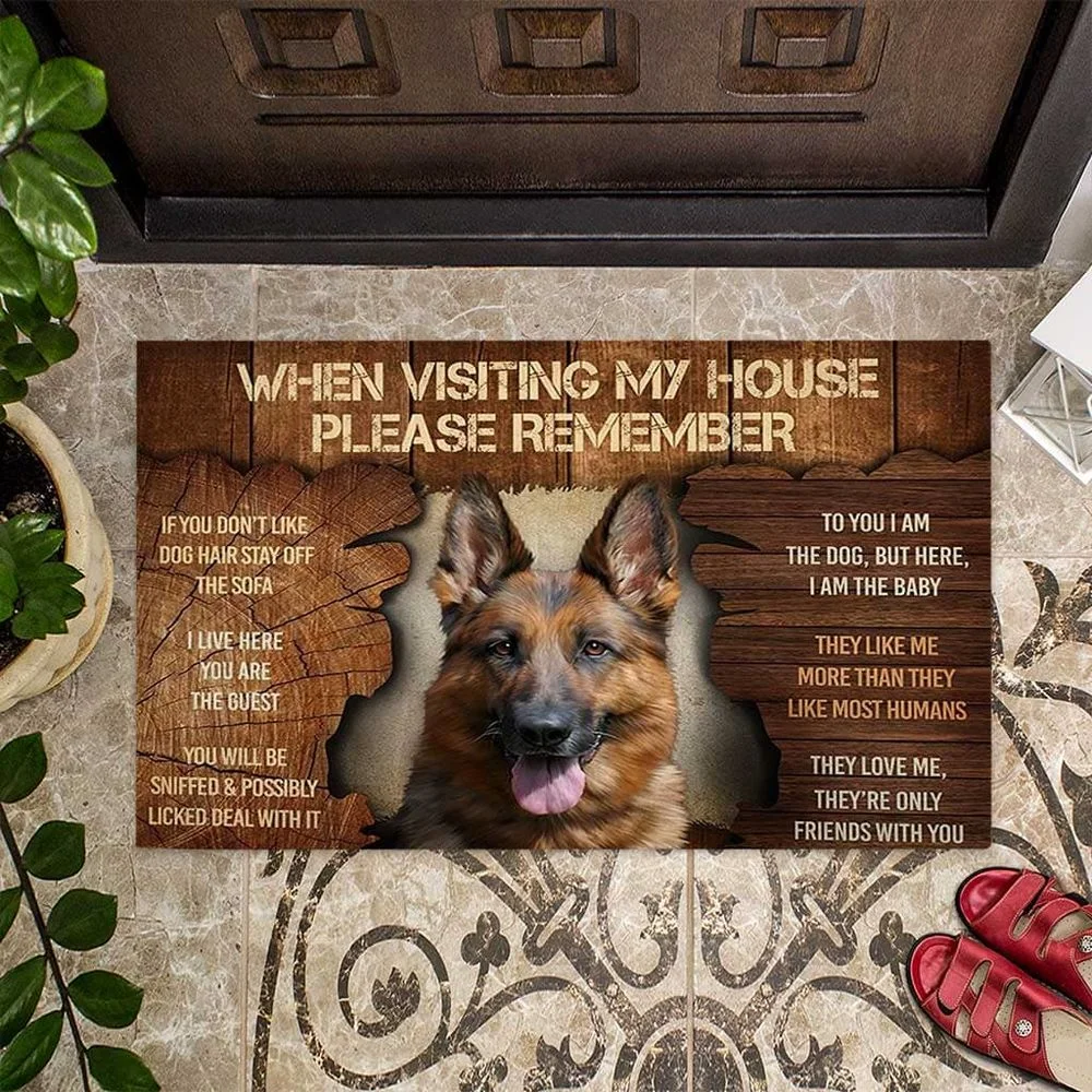 CLOOCL When Visiting My House Doormat Decor German Shepherd Dog Coir Pattern Print Doormat Non-Slip Soft Flannel Carpet