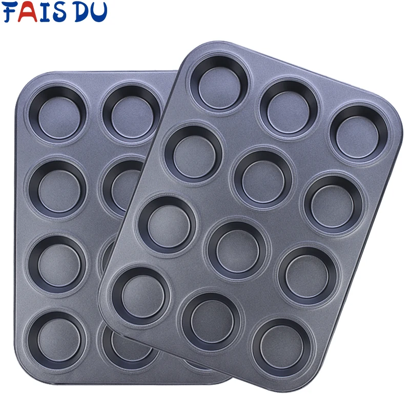 FAIS DU 12-Cup Nonstick Carbon Steel Muffin Pan Cupcake Muffin Tray Cupcake Mold Metal Baking Mold Bakeware Biscuit Pan