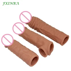 FXINBA 14/16/18/20cm Realistic Penis Sleeve Extender Cock Sleeve Dick Enlargement Delay Ejaculation Reusable Condom Men Sex Toys