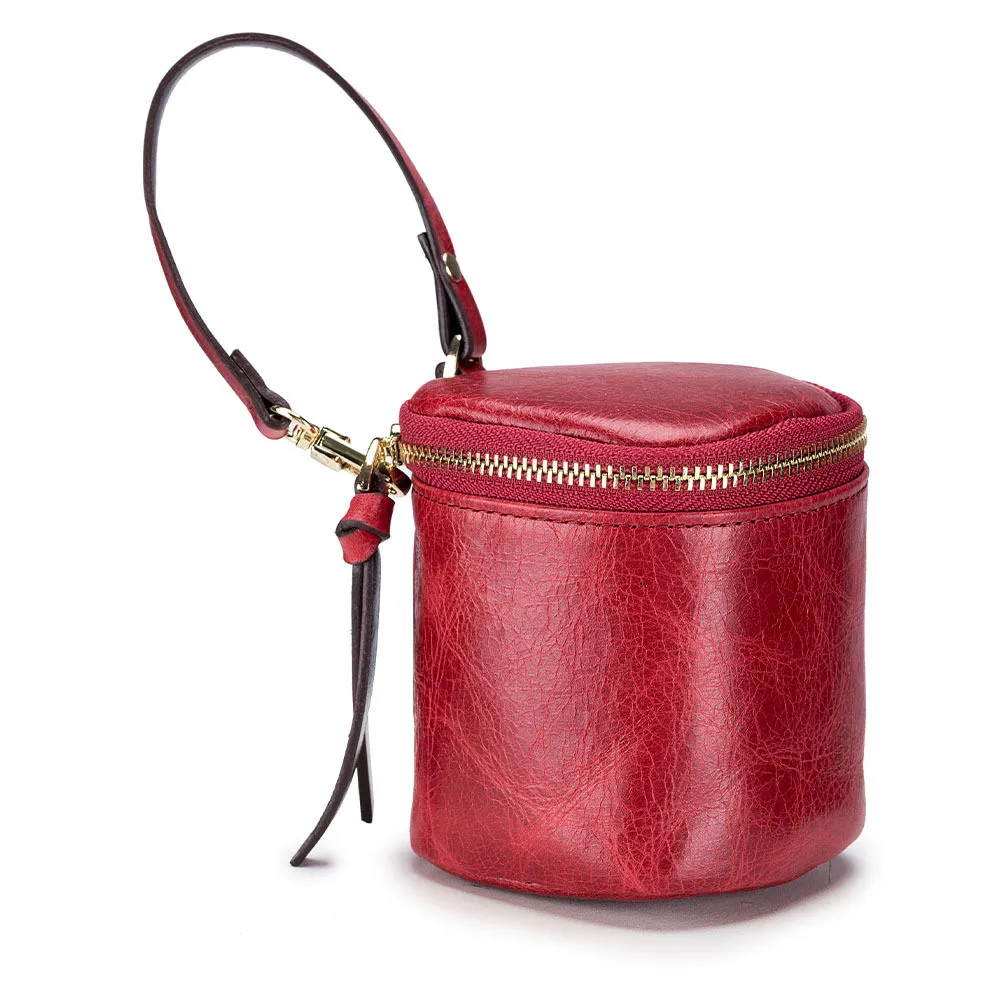 Borsa cosmetica da donna RETROGOO con specchio per il trucco borsa per rossetto da donna in vera pelle piccola custodia cosmetica per Mini