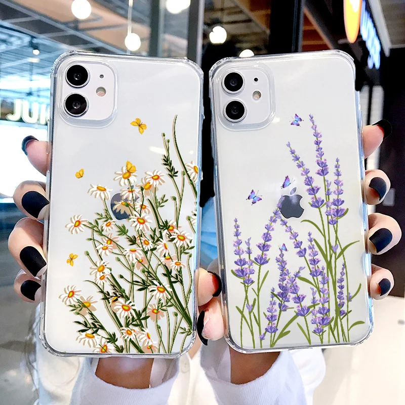 Butterfly Lavender Higan Flower Phone Cases For iphone X XR XS Max 12 13 mini 11 pro max 7 8 plus SE 2020 Transparent Back Cover