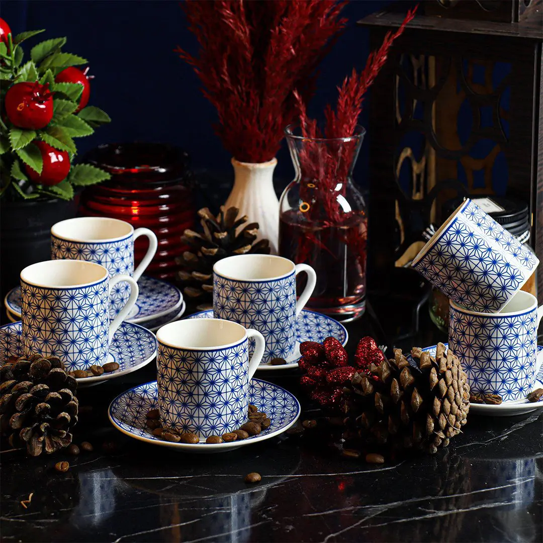 DOLBOVI Porsima Minerva 12 Piece Porcelain Turkish coffee cup Pad Blue mug кружка coffee cup cup