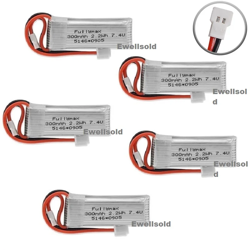 Li-poバッテリーwltoys、rc飛行機スペアパーツ、7.4v、300mah、2wh、USB充電器、f959 xk、DHC-2、a600、a700、a800、a430、1-5個