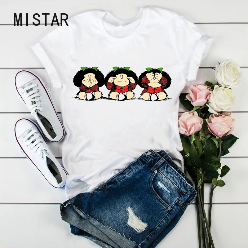 Newly Cartoon Mafalda T-shirt Women Harajuku Alphabet Print Short Sleeve Femme T Shirt  Harajuku Tshirt Femme Tumblr Tops