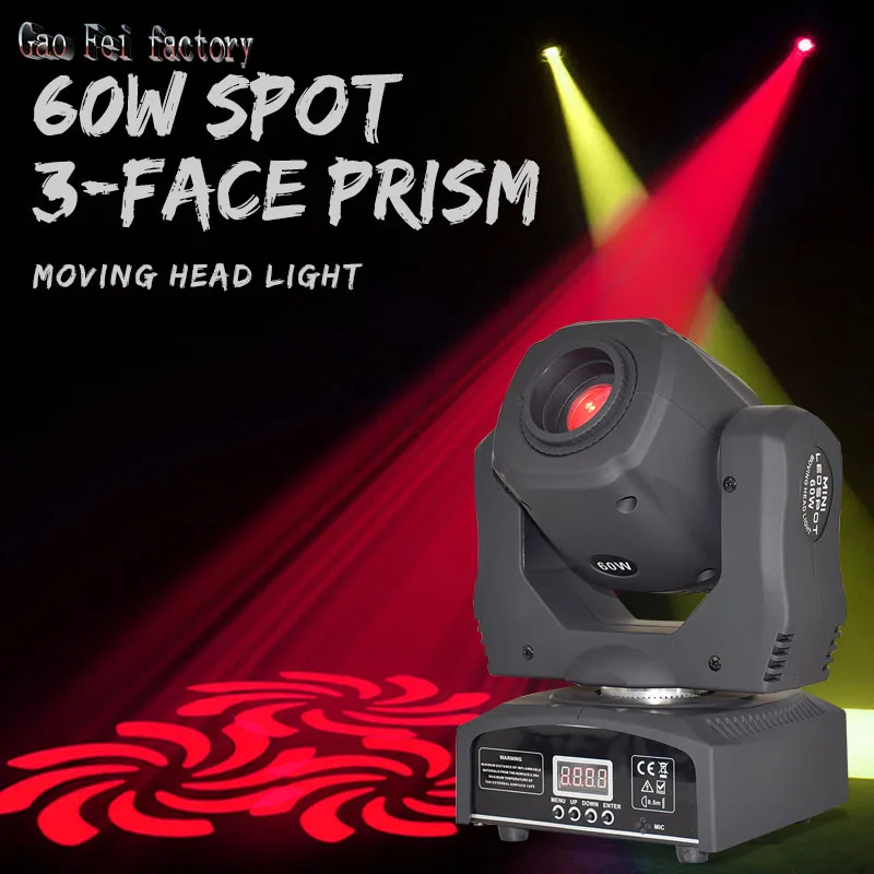 Stage Light Moving Head 60W LED Spot DMX 512 With Lyre Gobos And Colors 3 Face Prism Good For DJ Disco Party