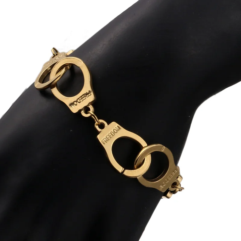 Gold 15mm Stainless Steel Bracelet Fashion Punk Handcuffs Bracelets for Women Men Lover Couple Charm Jewelry Accessories Gifts