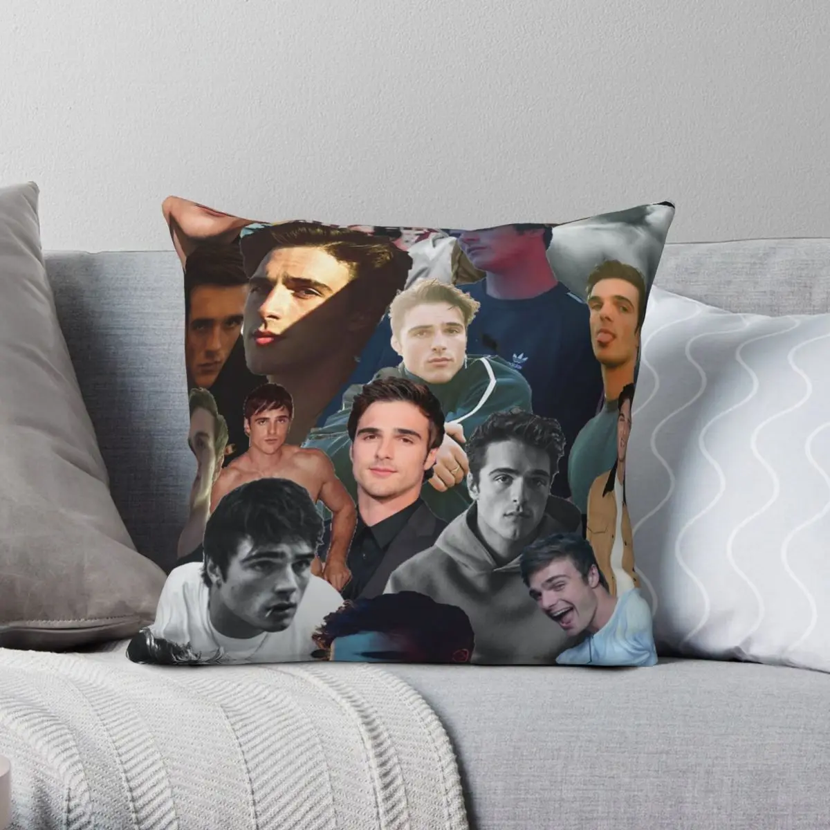 Jacob Elordi Collage Square Pillowcase Polyester Linen Velvet Printed Zip Decor Throw Pillow Case Sofa Cushion Cover