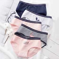 ZJX 5Pcs/Set Panties Women Underwear Pure Cotton Comfort Seamless Girls Cute Print Briefs Breathable Underpants Women Lingerie