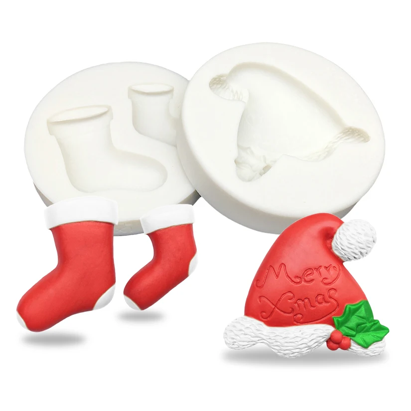 2 pcs Christmas Hat Stocking Silicone Mold Sugarcraft Cupcake Baking Mold Fondant Cake Decorating Tools