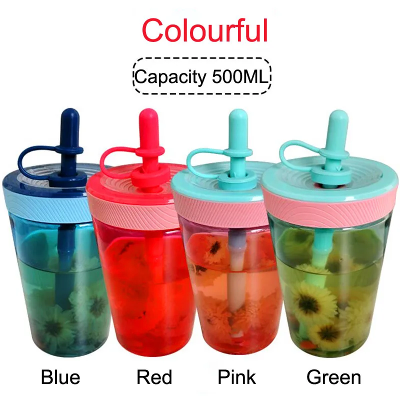 

New Fashion 500ML Creative Baby Kids Feeding Cups with Straws Cups Leakproof Water Bottles Outdoor Portable Kids Cups