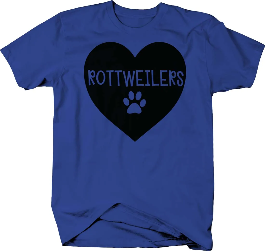 Love Rottweilers Heart Paw Print Dogs Pet Owner Gift T-Shirt. Summer Cotton Short Sleeve O-Neck Mens T Shirt New S-3XL