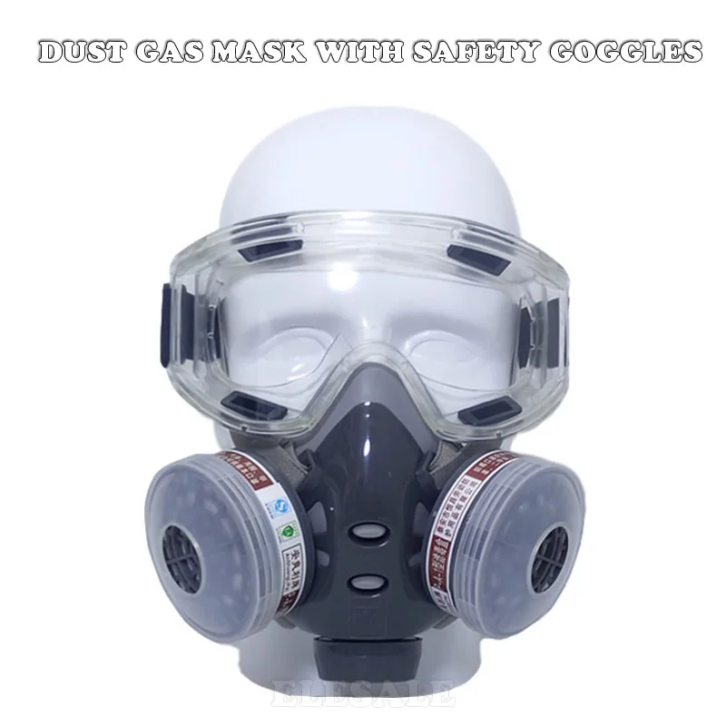 Professional Half Face Gas Dust Mask With Wide Vision Safety Goggles Carbon Filtering Cartridge For Spraying Painting Work Safe