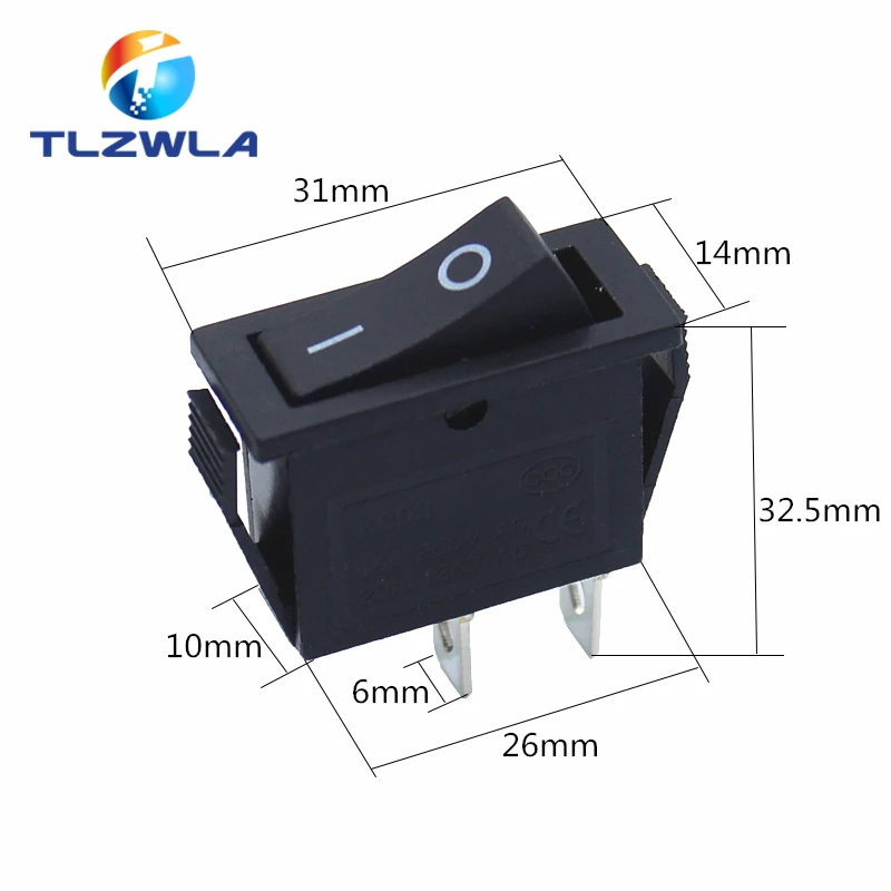 10PCS KCD3 Rocker Switch 15A 250V/20A 125VAC 2Pins SPDT ON-OFF 2 Position Black Boat Power Switch