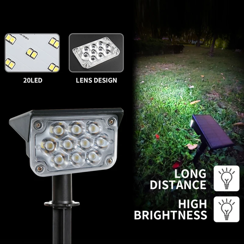 T-SUN 1pc/2pc/4pcs 20LED Adjustable Solar Spotlight Solar Garden Light IP65 Super Bright Landscape Outdoor Wall Light Solar Lamp