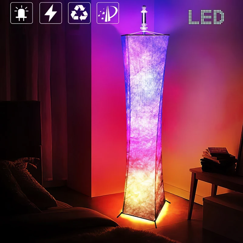 

LED Remote Control Floor Lamp RGB Nordic Simple Minimalist Design Cloth lampshade Shadowless for Living Room Bedroom Atmosphere