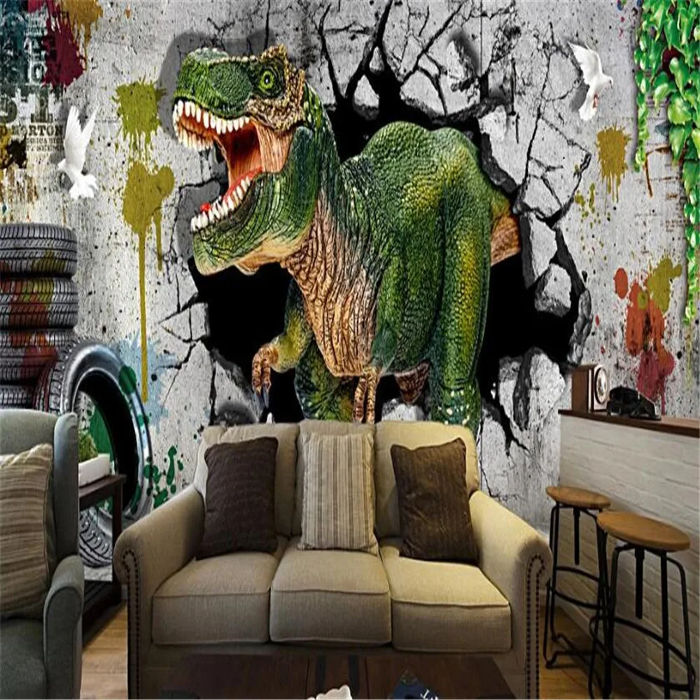 Milofi custom 3D wallpaper wallpaper retro brick wall dinosaur bar restaurant personality background wall painting