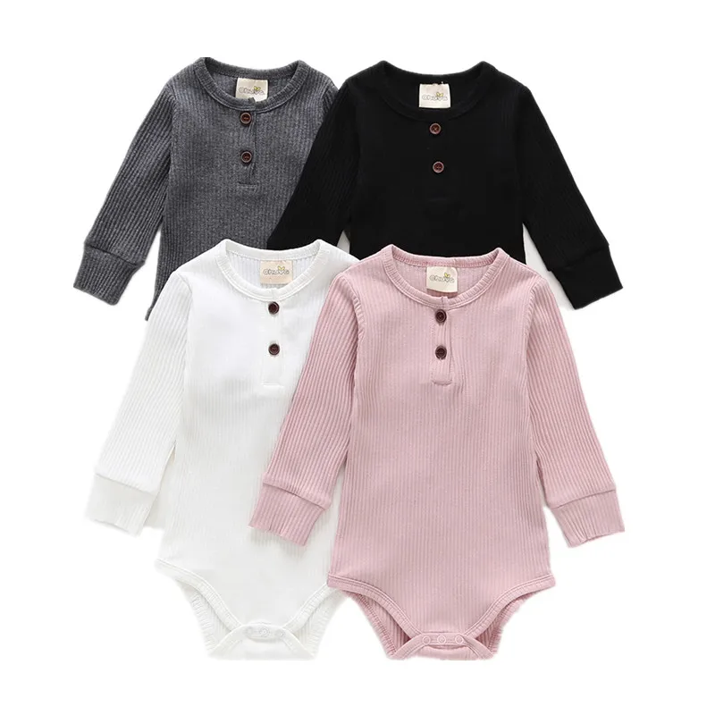 Newborn Infant Kids Baby Girls Boys Autumn Causal Bodysuits  Long Sleeve Solid Warm Jumpsuits Outfit 0-24 25