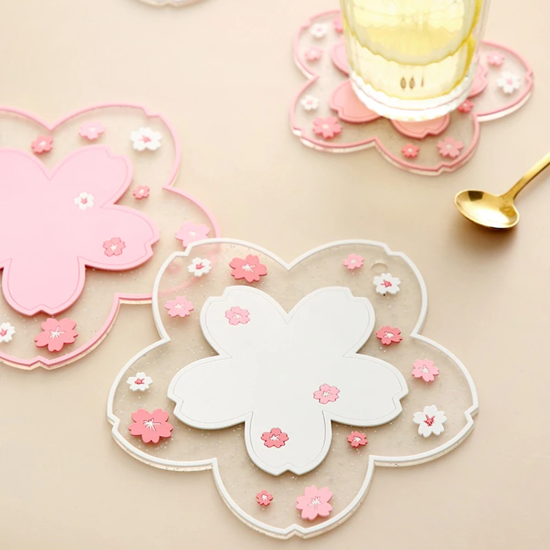 Cherry Blossom Non-Slip Coaster Heat Insulation Pad Pink Sakura Cup Water Bowl Table Mat Kitchen Accessories Tableware cocina