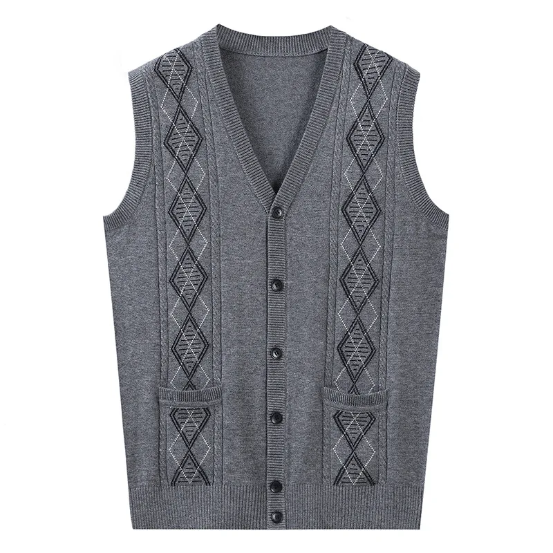 Sweater Vest Men 2021 New Fashion Elderly Wool Vest Mens Cardigan Jacquard Sweater Thick Sweater Vest Mens Clothing