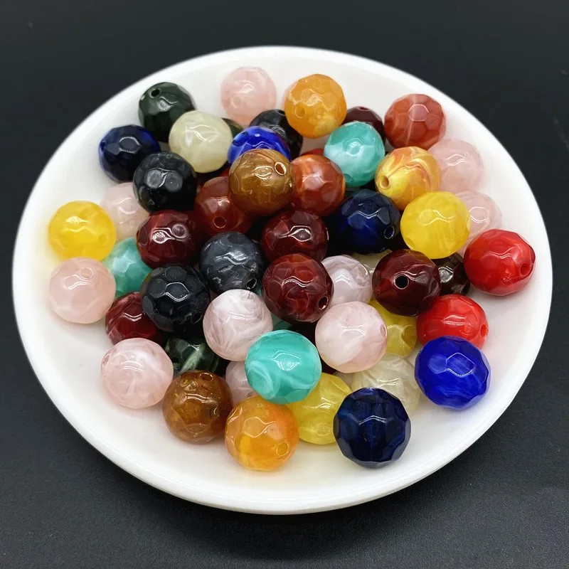 10pcs/lot 13mm Imitation Stone Facet Acrylic Round Beads Clouds Effect Loose Spacer  for Jewelry Making DIY Bracelet