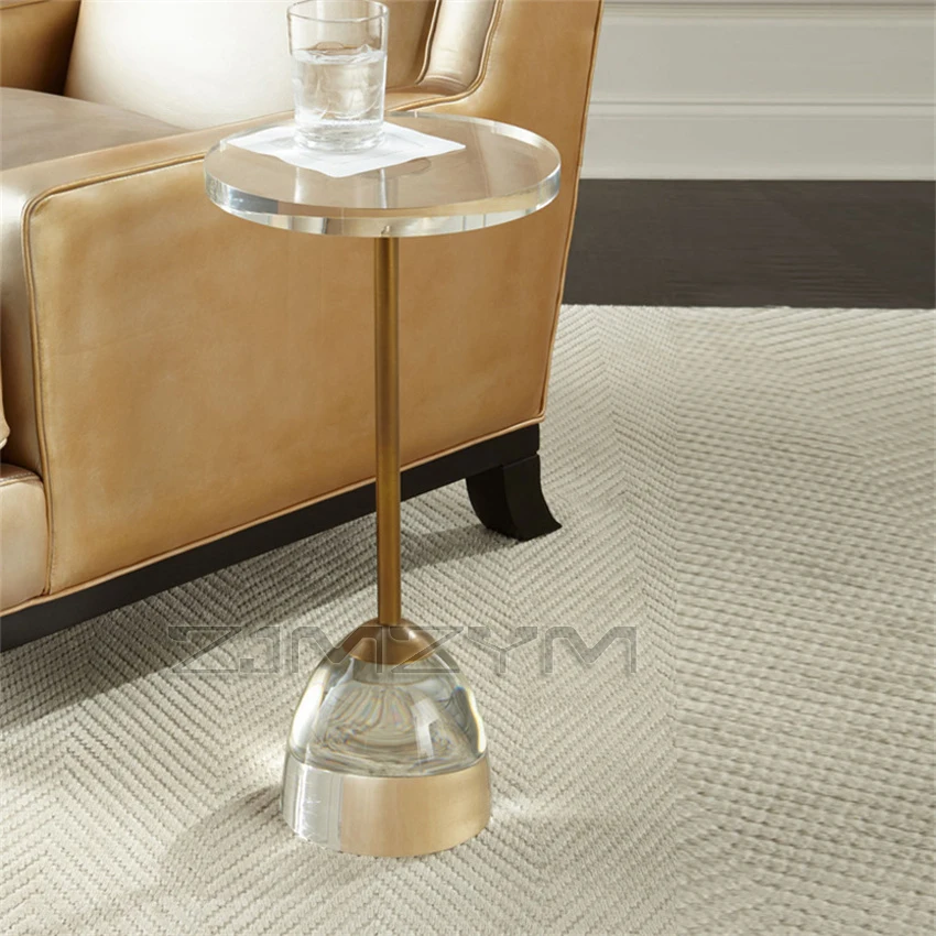 Nordic transparent acrylic coffee table living room creative stainless steel corner table Mini round table sofa bedside table