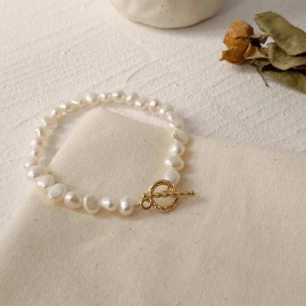 Natural Baroque Freshwater Pearl 14K Gold Filled Elegant Ladies Bracelet Promotion Jewelry For Women Christmas Gift Cheap