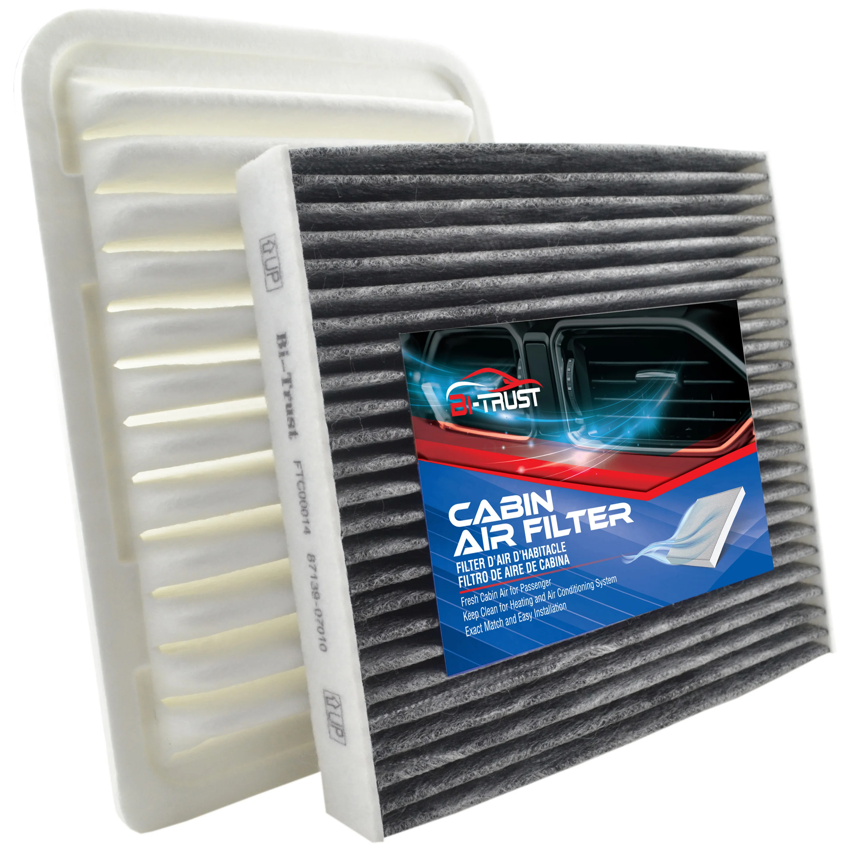 

Bi-Trust Engine & Cabin Air Filter Set for 2008-2014 Scion XD/2009-2019 Toyota Corolla CA10190,17801-0M020,17801-21050