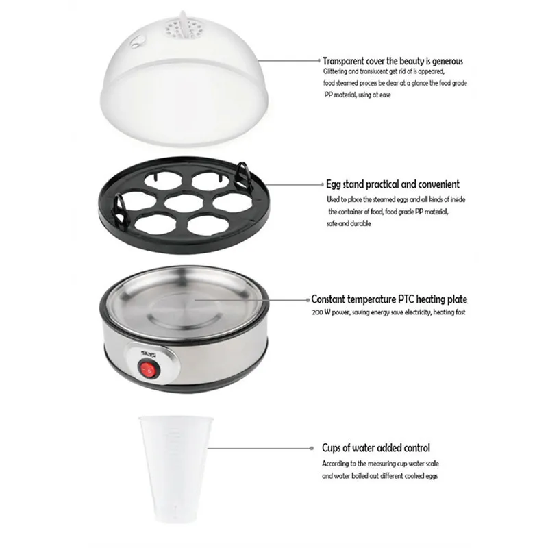 آلة طهي البيض الكهربائية قدرة غلاي بيض للبيض المسلوق متوسطة لينة البيض المسلوق البيض المخفوق مع إيقاف تلقائي