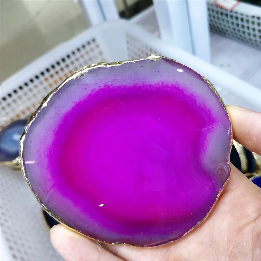 Natural Color Agate Polished Slice Golden Edged Coasters Ornamets Home Office Decorations Kitchen Decor  Crafts