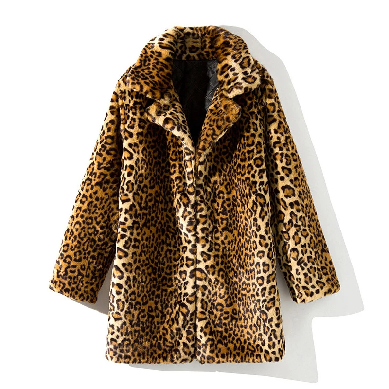 Abrigo de piel sintética con estampado de leopardo para mujer, abrigo Sexy que combina con todo, traje de longitud media, abrigo cálido