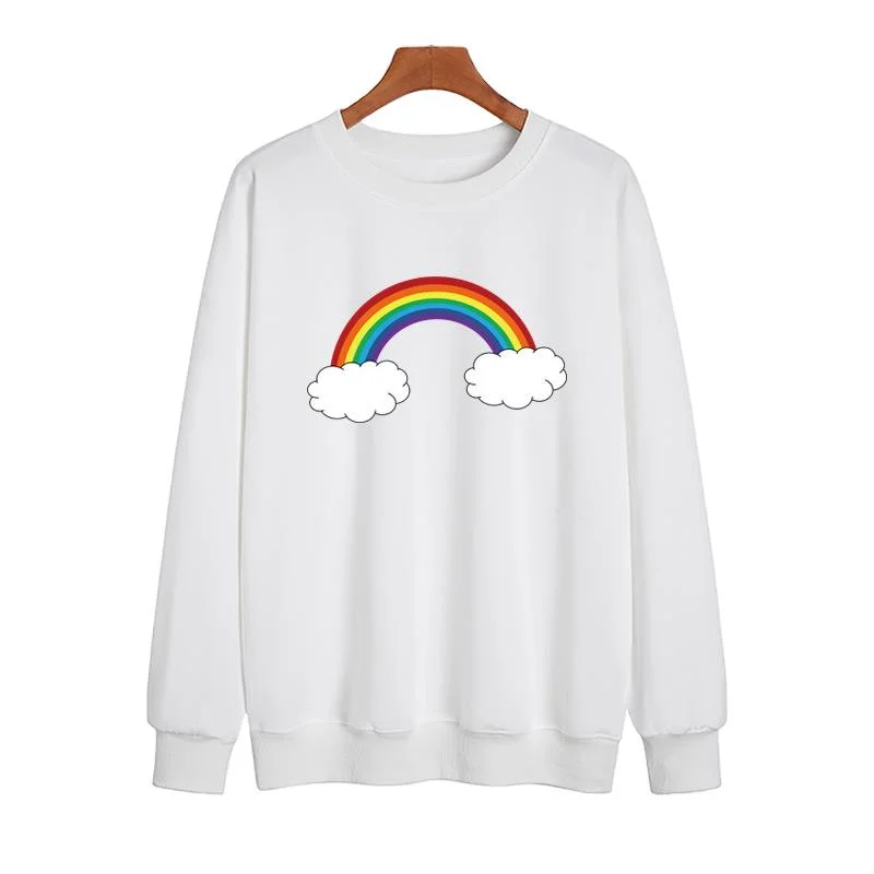 Harajuku Zwart Wit Print Lange Mouwen Hoody Pullove Vrouwen Regenboog Patroon Hoodies Fashion Winter