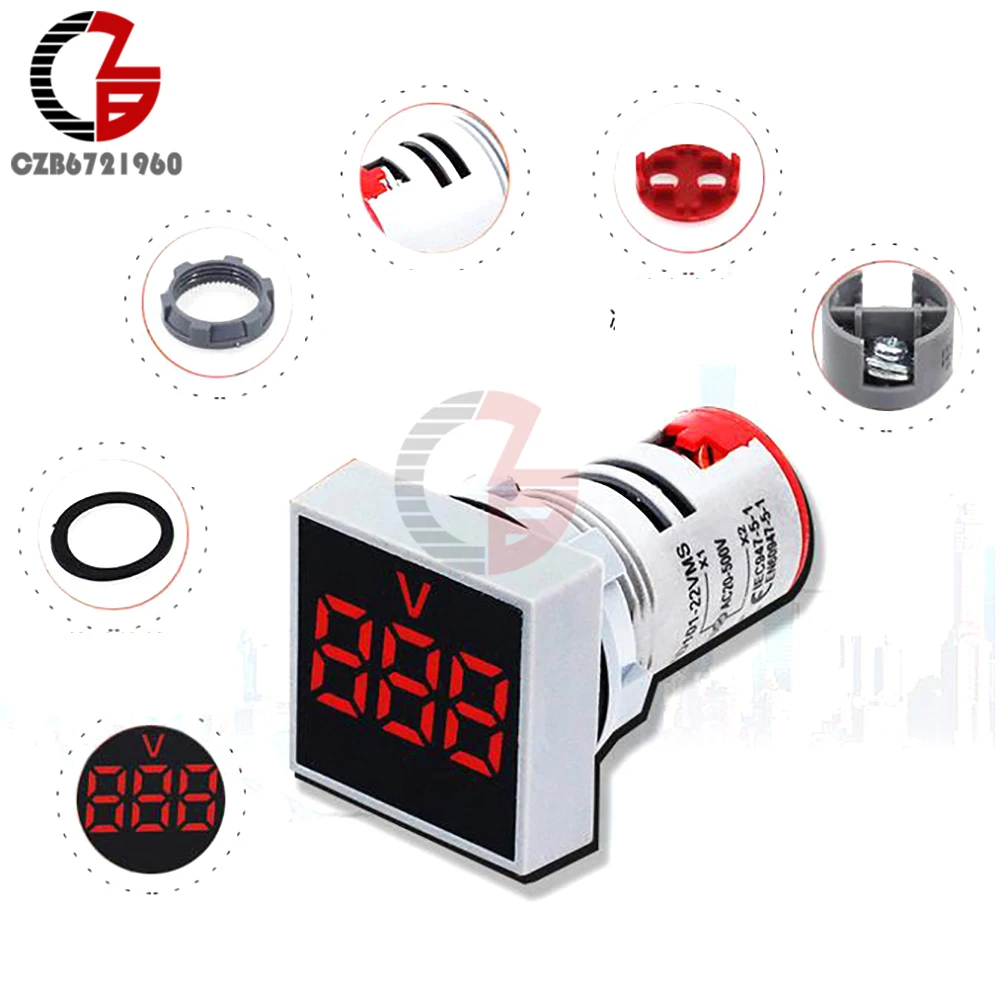 AC 20-500V LED Digital Voltage Meter 110V 220V Voltmeter Electricity Voltage Indicator Volt Tester Detector Round Square 22mm