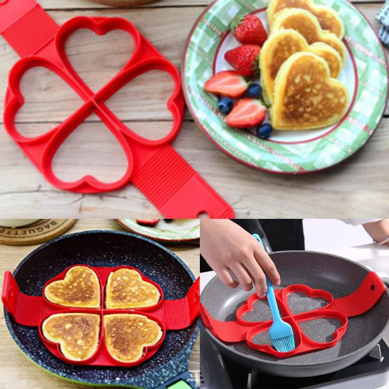 Pancake Maker Multiple shapes 4 Holes Nonstick Silicone Baking Mold Ring Fried Egg for family cooking