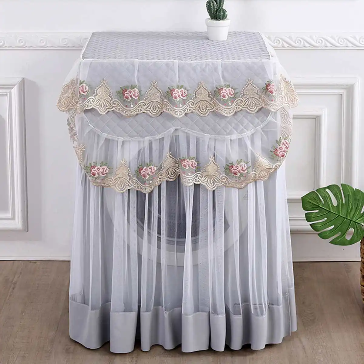 Romantic Lace Washing Machine Cover, Dustproof Embroidery, Floral Home Decor, Protector, 60x60x85cm