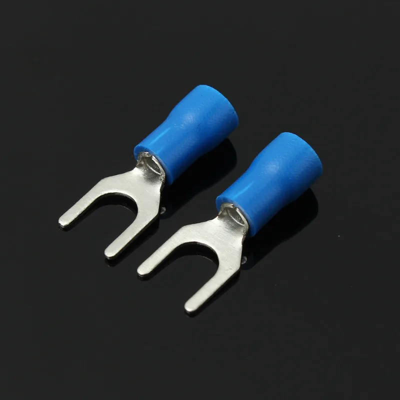 25pcs Blue Insulated Fork Wire Connector Electrical Crimp Terminal 1.5-2.5mm 16-14AWG 6.4m 5.3mm 4.3mm 3.2mm