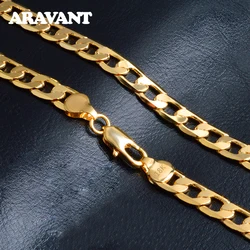 Aravant 925 Silver 4MM/6MM/8MM 18K Gold Flat Necklace Chains For Men Women Fashion Jewelry