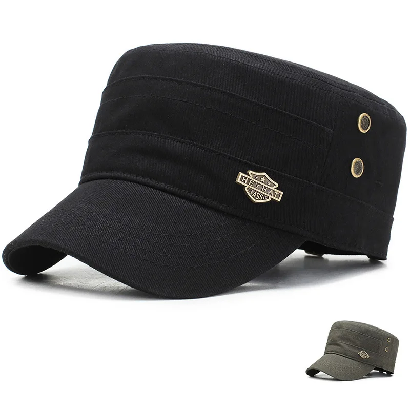 2021 New Men Military Cap Summer Autumn Casual Cadet Hat Washed Cotton Flat Top Caps Female Vintage Army Hats Bone Man Cap