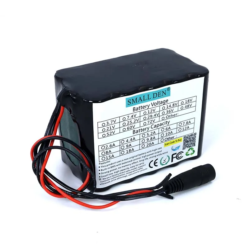 SMALLDEN 12V 15ah 18650 리튬 충전지 11.1V 15000mAh, 헤르 니아 램프, 앰프, 모니터링 + 12.6V 충전기 용 bms 포함