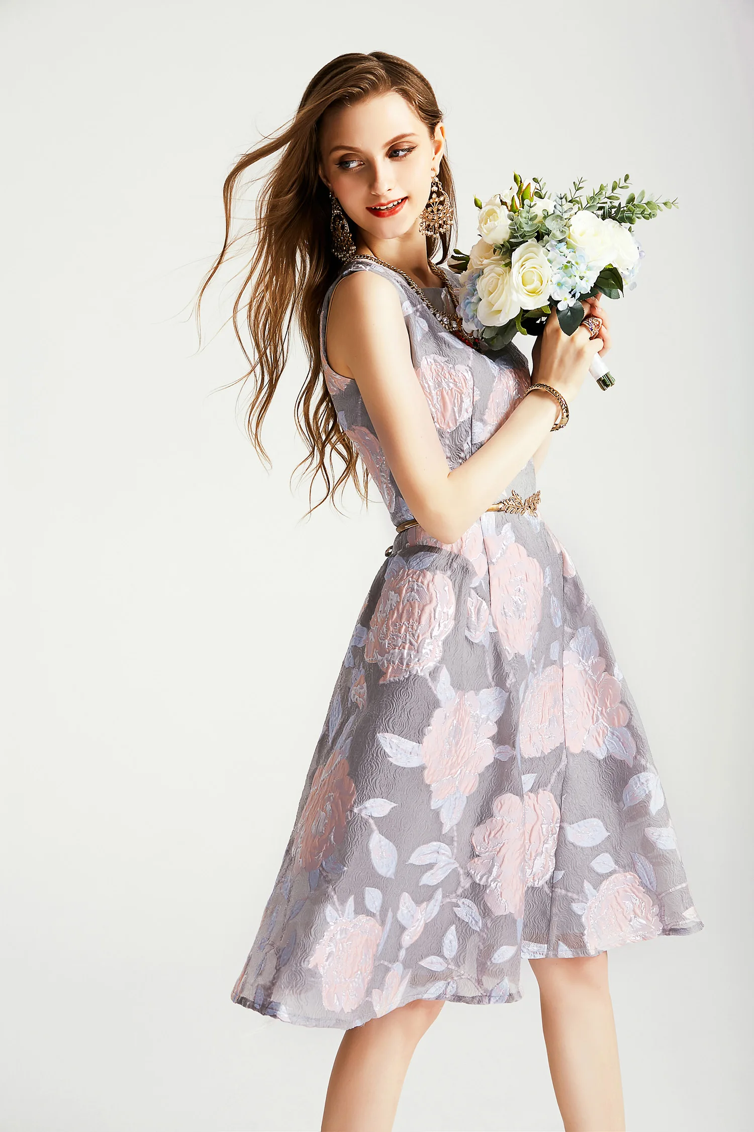 Vestido elegante para madre de la novia, traje Formal con cremallera y cuello redondo sin mangas, corte en A, ideal para Banquete de boda, fiesta de graduación, color gris y rosa, 2024