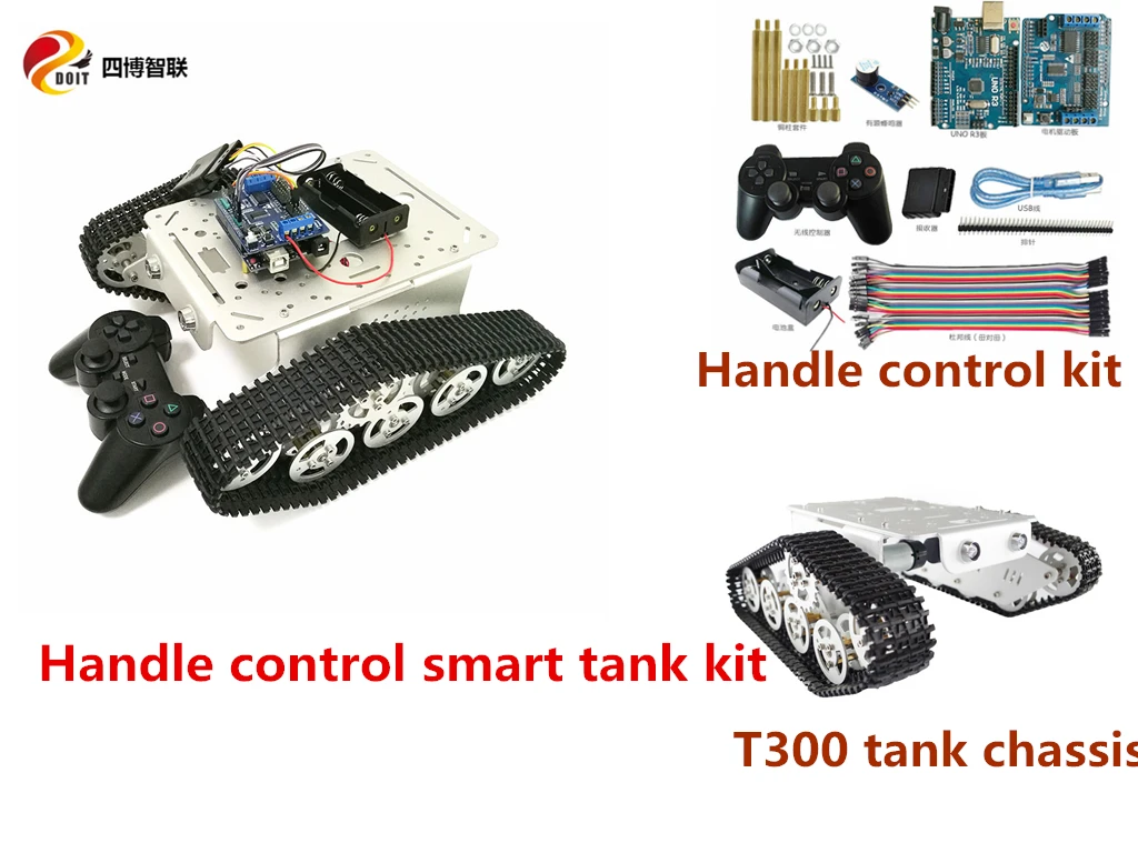 

SZDOIT PS2 Handle Control T300 Metal Smart Tracked Robot Tank Chassis Kit with 9V/12V Motors DIY for Arduino Educational